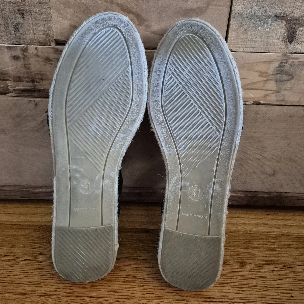 Fabiolas Anthropologie Black Suede Espadrille Wedge Sandals Shoes Made In Spain
